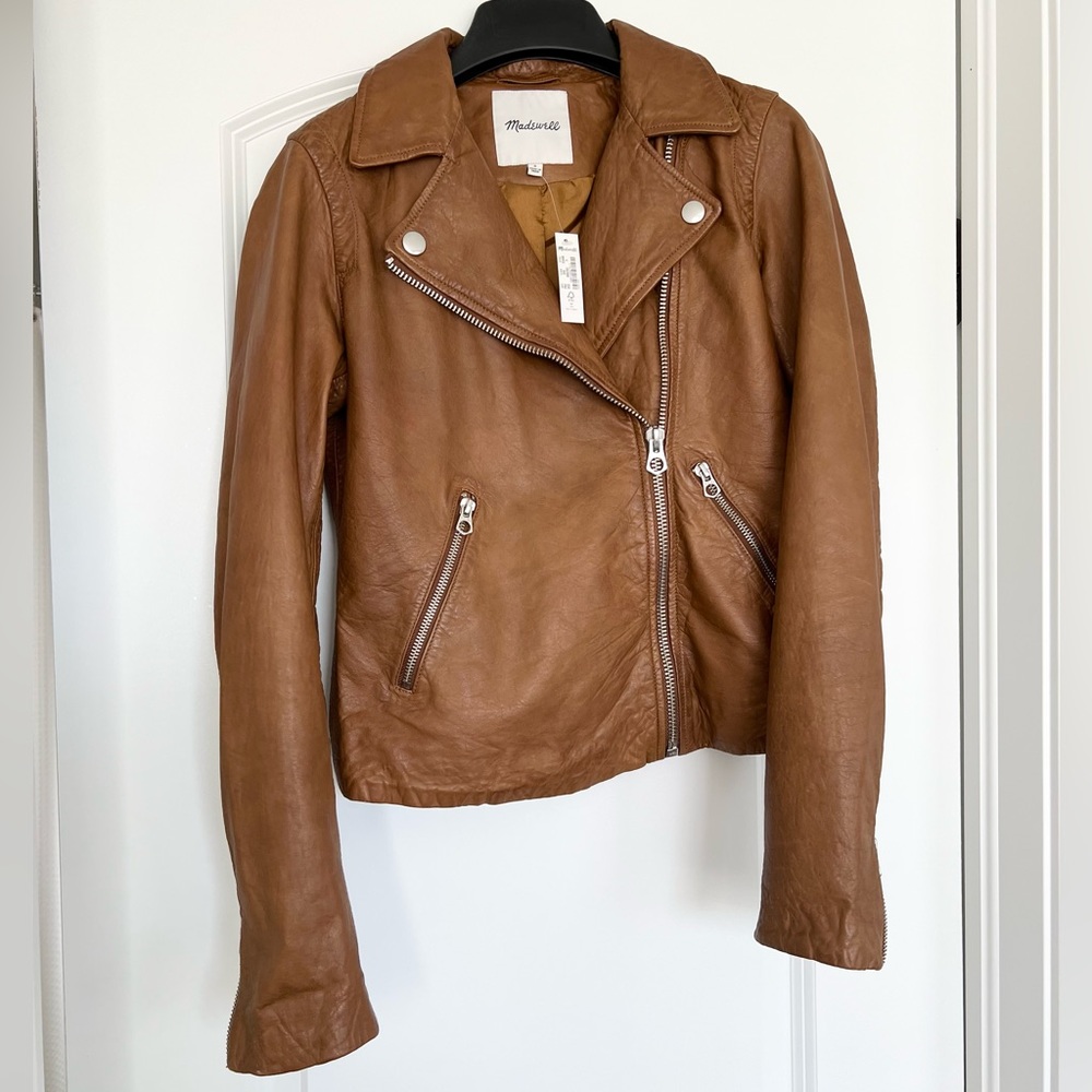 NWT! Madewell Dried Cedar Washed Leather Motorcycle Jacket
